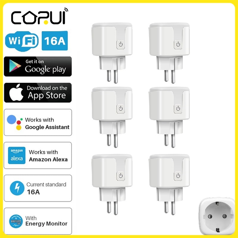 CoRui Smart Plug WiFi Socket EU 16A Power Monitor Timing Function Tuya SmartLife Ontrol Works With Alexa Google Assistant Yandex