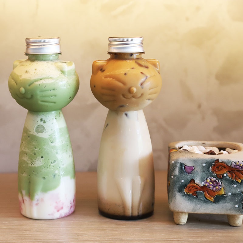 Homemade Juice Bottles Cat Design Beverage Bottle Transparent Juice Bottles armazenador de alimentos
