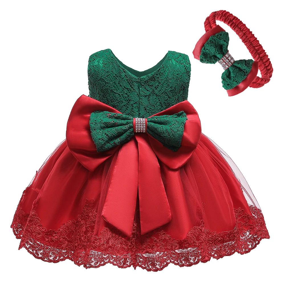 2023 New Arrival Baby Baptism Dress Lace Bow Christening Gowns Christmas Clothes For Babys Girls Birthday Party Princess Infant