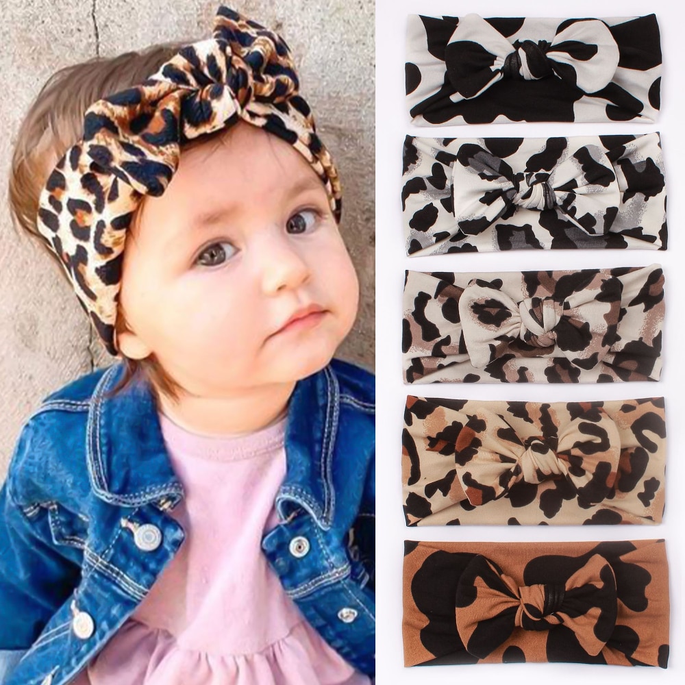 New Baby Leopard Print Headband Children's Wide Edge Traceless Bowknot Headband Baby Hair Band Suitable for 0-3 Year Old Ba