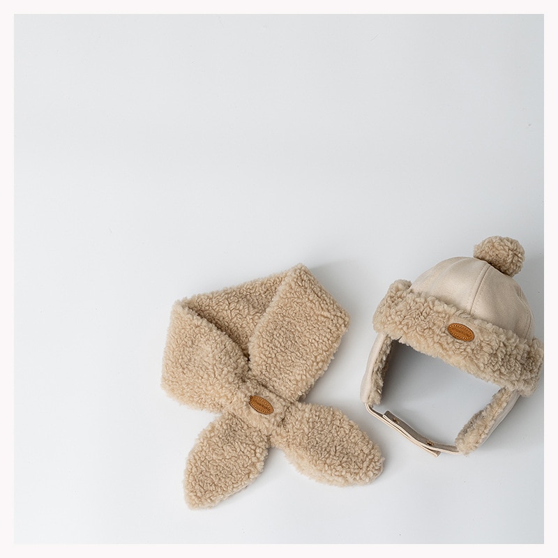 MILANCEL Winter Baby Hat And Scarf Set Infant Outdoor Warm Fleece Cap Scarves 2pcs