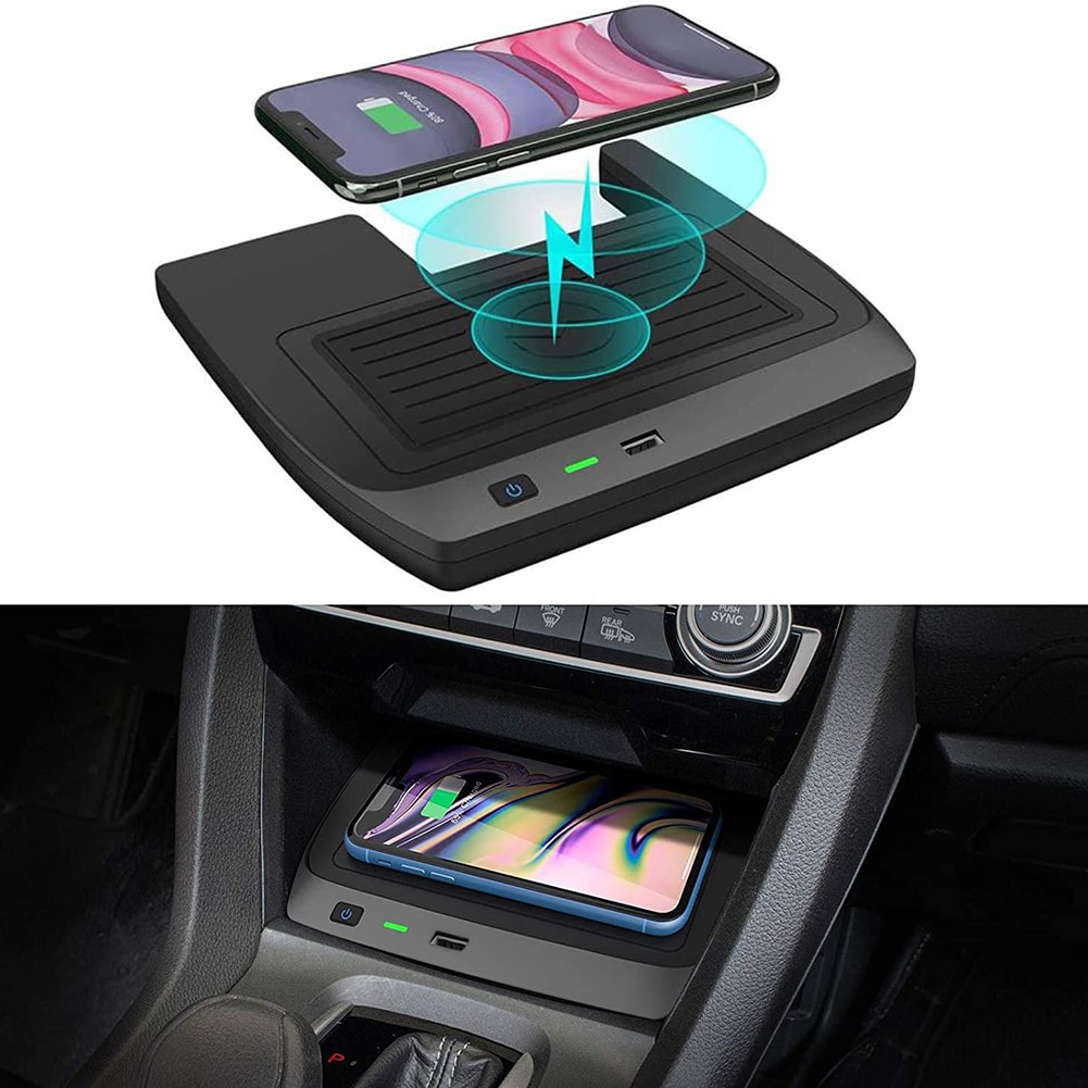 15W Wireless Phone Charging Pad Automatic Switch On/Off Qi Fast Phone Charger Holder Non Slip for Honda Civic 2016-2021