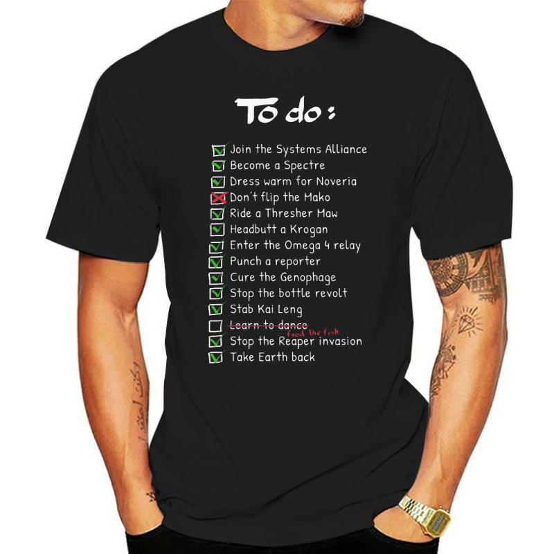 Commander Shepards To Do List T Shirt popular men's short sleeve men White Mass Effect printed large TShirts Cotton tops