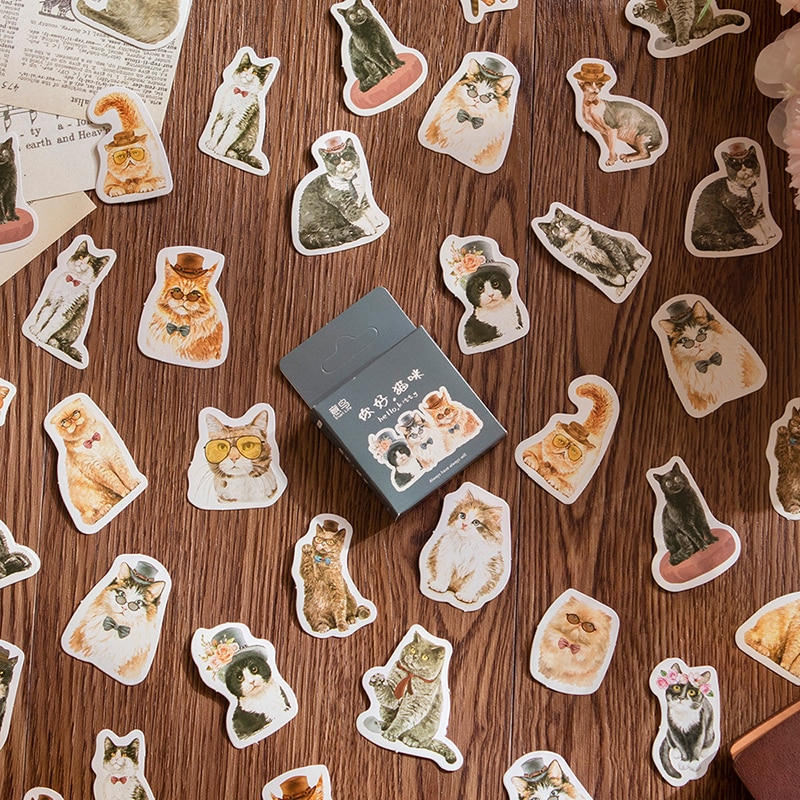MOHAMM 46 PCS Cute Cartoon Cat Stickers for Personalized Journal Scrapbooking Daily Decoration DIY Crafts Projects