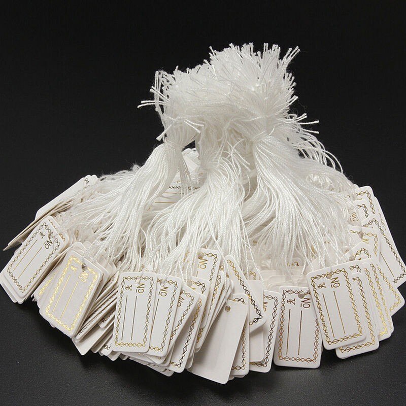 100 pcs/lot Jewelry Strung Pricing Price Tags with String Gold Merchandise Cloth Label