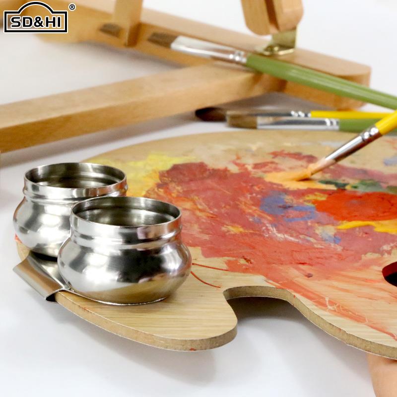 Stainless Steel Drum Painting Palette Oil Paint Pot Single Double Hole Dipper Easy Clean Drawing Tools Art Painting Supplies