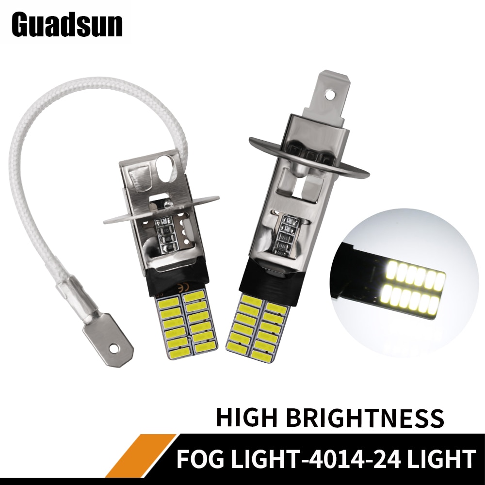 Guadsun Fog Light LED H1 H3 4014 24SMD Bulb Super Bright 6000k 12V White 1PCS Canbus Auto Leds Turn Driving Lamp Car accessories