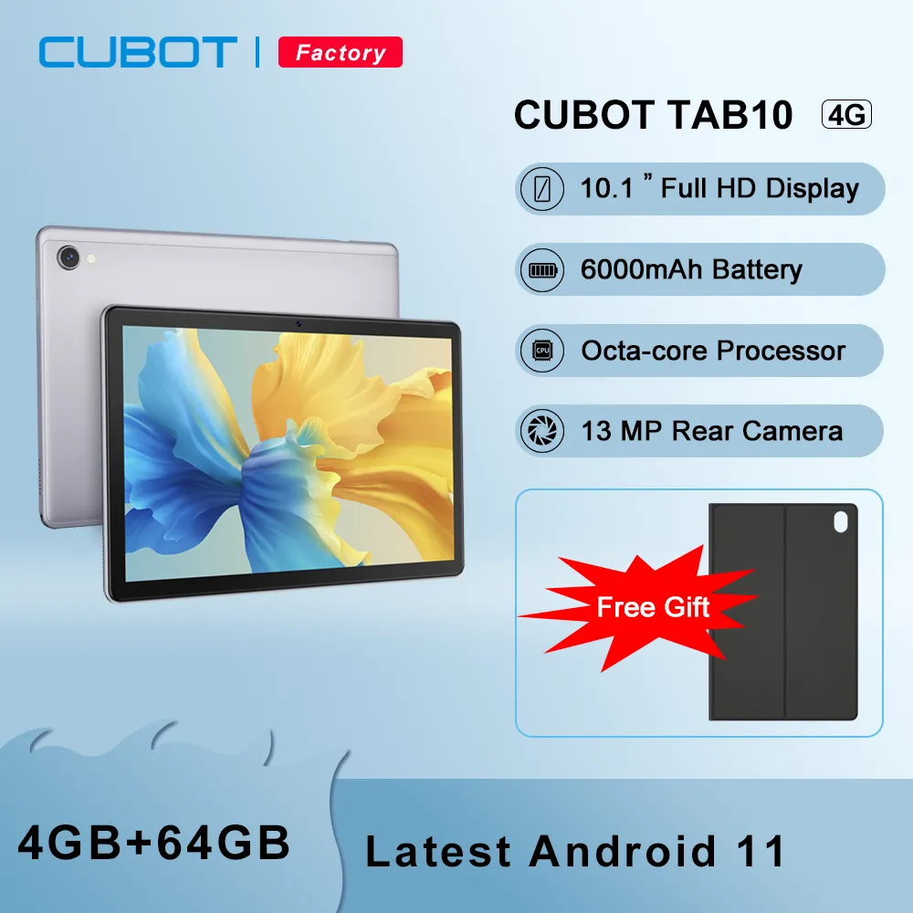 Cubot TAB 10 Tablet Android 11 Octa-core 13MP Rear Camera 10.1'' FHD+ Display 6000mAh 4GB+64GB 4G Network Tablet PC An