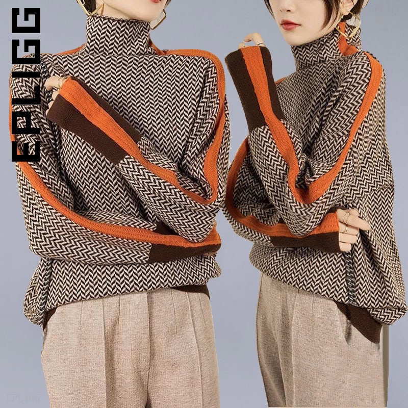 Epligg Knitted Turtleneck Women Sweater Fashion Pullover Basic Top Women Soft Sexy Knit Sweater Popular Warm Women's Clothi