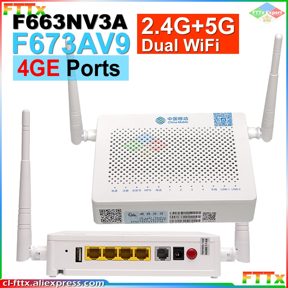 4PCS/Lot F673AV9 Dual band 4GE +2usb 5G WIFI ONU Gpon Fiber modem FTTH F673av9a ONT English Firmware Terminal Second-hand