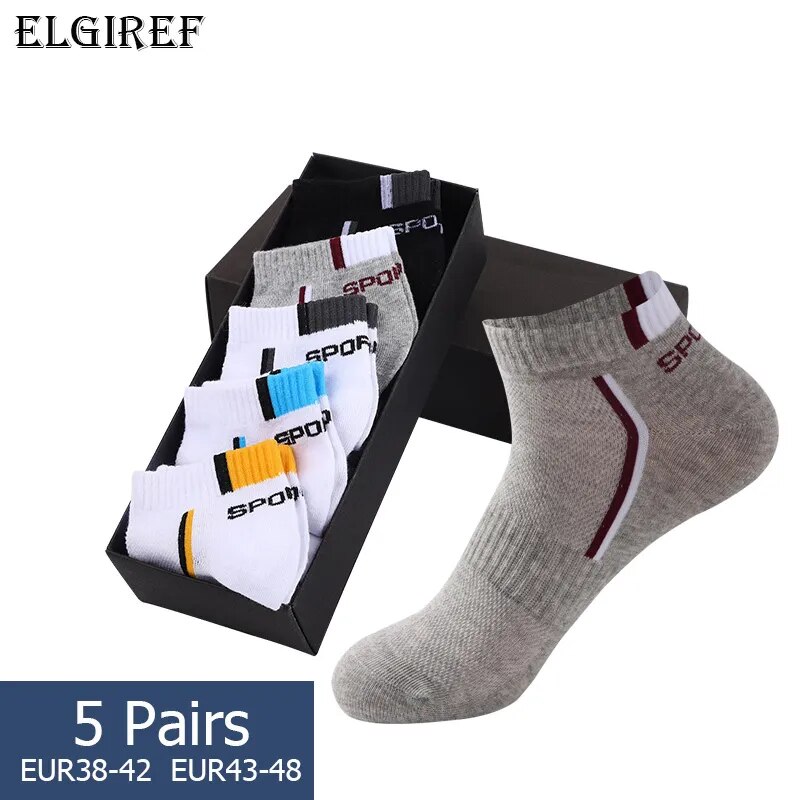 5 Pair Men Sport Socks Breathable Non-slip Summer Ankle Socks Men Mesh Boat Socks Men Short Socks Plus Size EU38-46