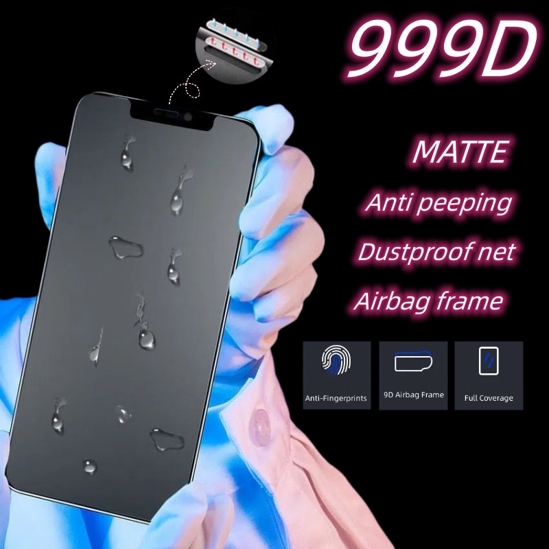 Airbag Dust Net Matte Glass for iPhone 13 12 11 Pro Max Privacy Screen Protector for iPhone 14 Pro XR Xs Max Full Coverage Glass