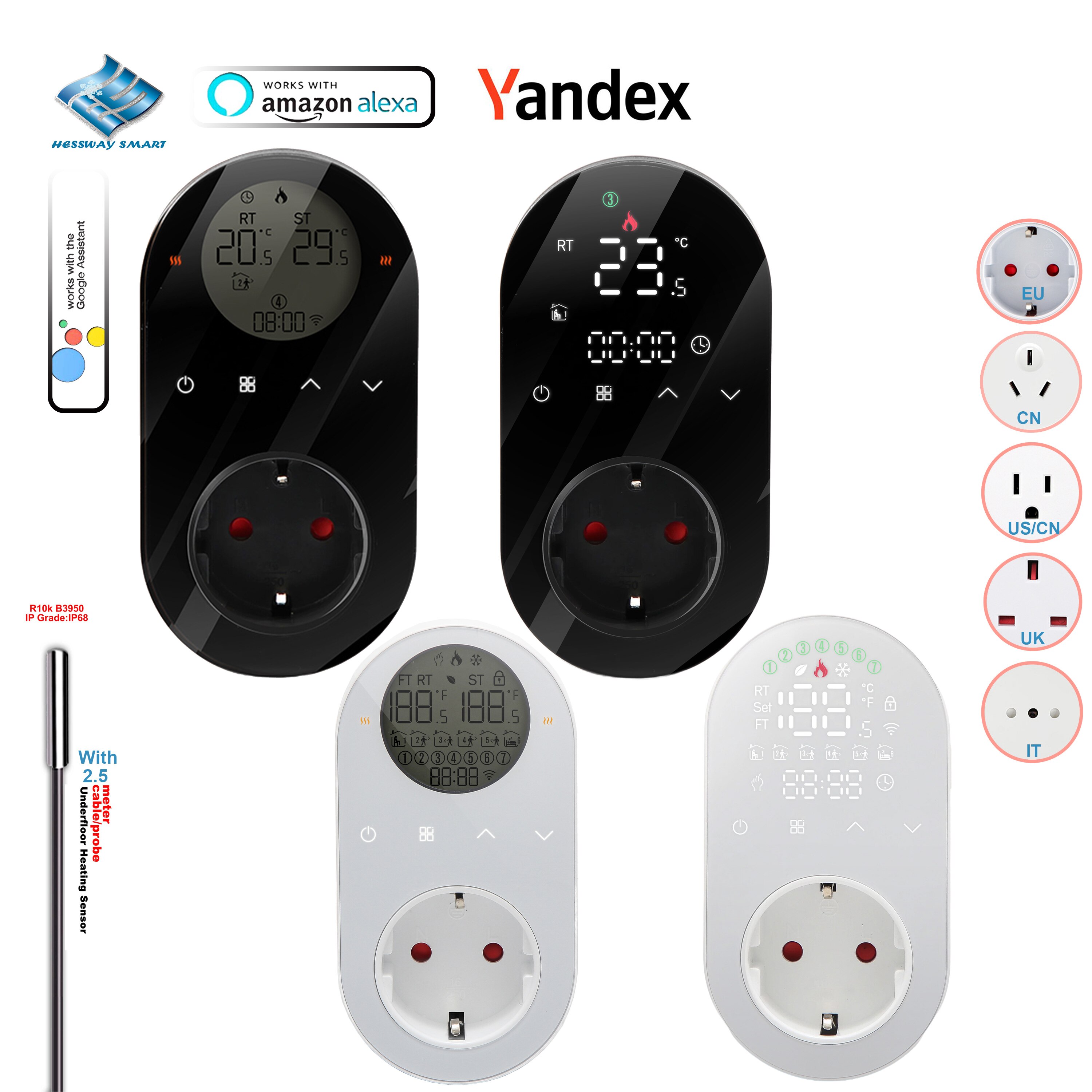 Dual Sensor Smart Life Plug In Thermostat WIFI Cooling/Heating Temperature Control Digital LED/LCD Linkage City PM2.5,Humidity