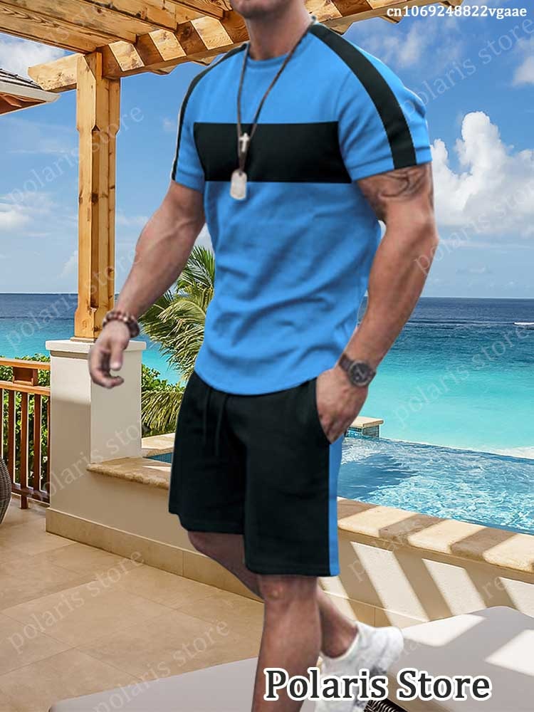 Fashion Men Solid Color T Shirt Sets Tracksuit Clothing Streetwear Suit Summer Male Trend Sportswear 2 Piece Shorts Outfits
