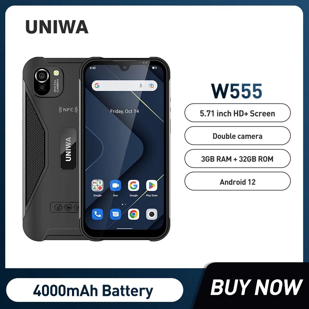 UNIWA W555 4G Cellphone 3G RAM 32G ROM Android 12 5.71inch Smartphone 4000mA NFC MT6761 Quad Core Mobile Phone
