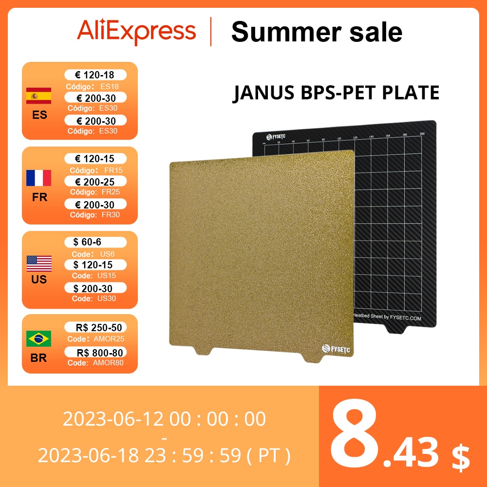 FYSETC JANUS BPS-PET PLATE Dual Carbon Fiber & Textured PEI 235/250/MK52/300/310/355/377*370/230*150/DIA265mm for Ender3/5 v