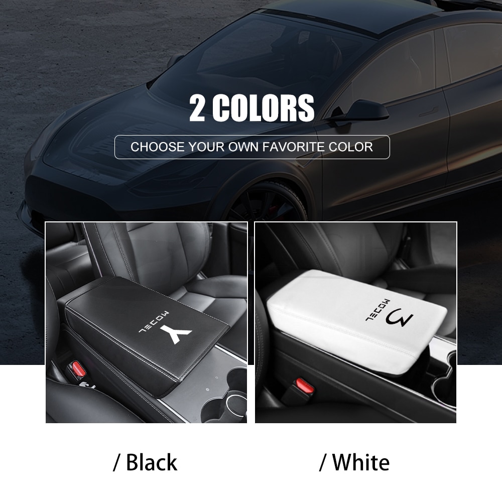 For Tesla Model 3 / Y PU Leather Car Armrest Mat Center Console Arm Rest Protection Cushion Auto Armrests Storage Box Cover Pad