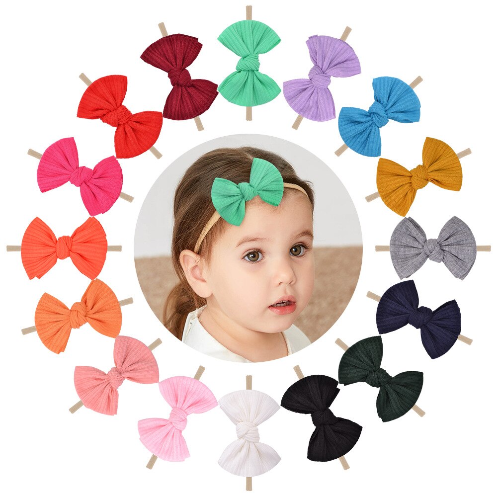 16 Color Solid Baby Soft Bowknot Headband Elastic Nylon Bow Headwear Accessories Hair Ring Child Kids Hair Band Birthday Gifts