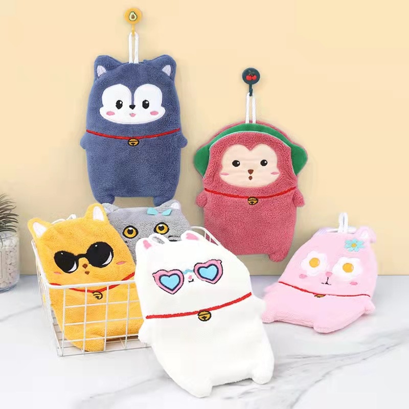 Baby Coral Wool Absorbent Towel Children's Cartoon Animal Cute Can Hang Double Layer Thickened Towel Soft For Kitchen And T