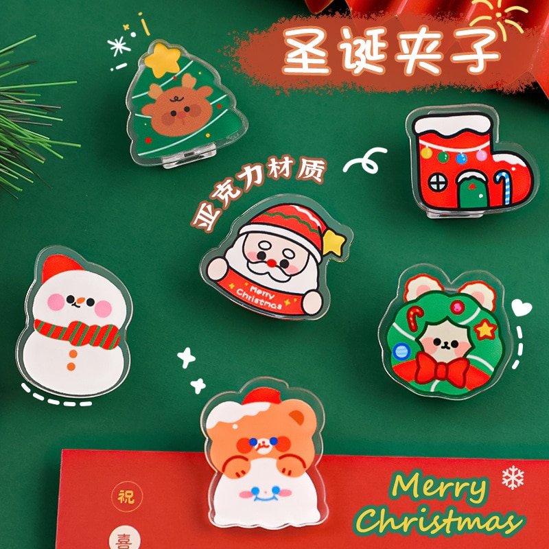SeamiArt 1pc Christmas Plastic Clip Folders For Photos Memo Ticket Clip Decoration School Office Stationery Binding Supplies