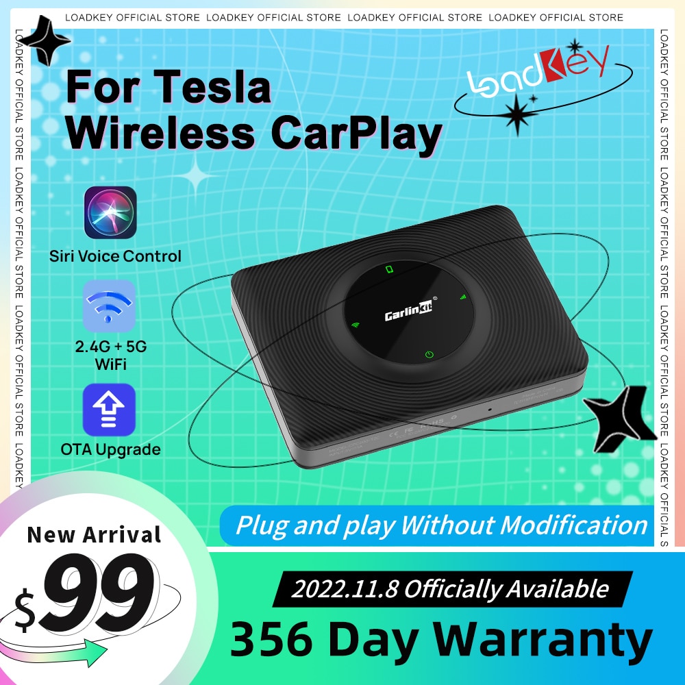 LoadKey Wireless CarPaly For Tesla Model 3 Model YX Model S Adapter 5G Auto Converter Siri Voice YouTub Netflix Map Waze Spotify