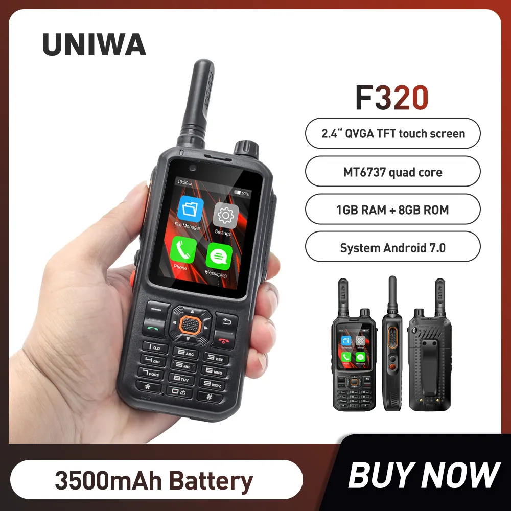 UNIWA F320 Mobile Phone Zello Long Range 100km 500km 1000km 4G LTE Android 7.0 Walkie Talkie PoC Radio Smartphone Quad Core