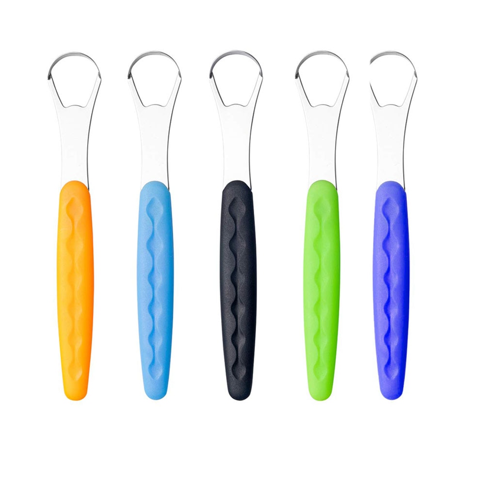 1pc Portable Tongue Cleaner Tongue Scraper Reusable Stainless Steel Oral Mouth Brush +Case Black/Blue/Green Non-slip Handle