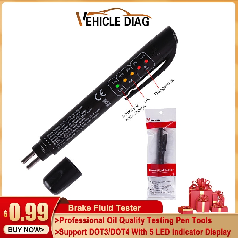 2022 New Brake Fluid Tester Car Liquid testing With 5 LED Indicator Display for DOT3/DOT4 Car Diagnostic Check Pen Free Shipping