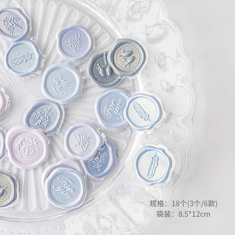 18pcs/bag Wax Seals Stamp Sticker Vintage European Style Candy Color Sticker for DIY Decroative Scrapbook Journal Student Supply