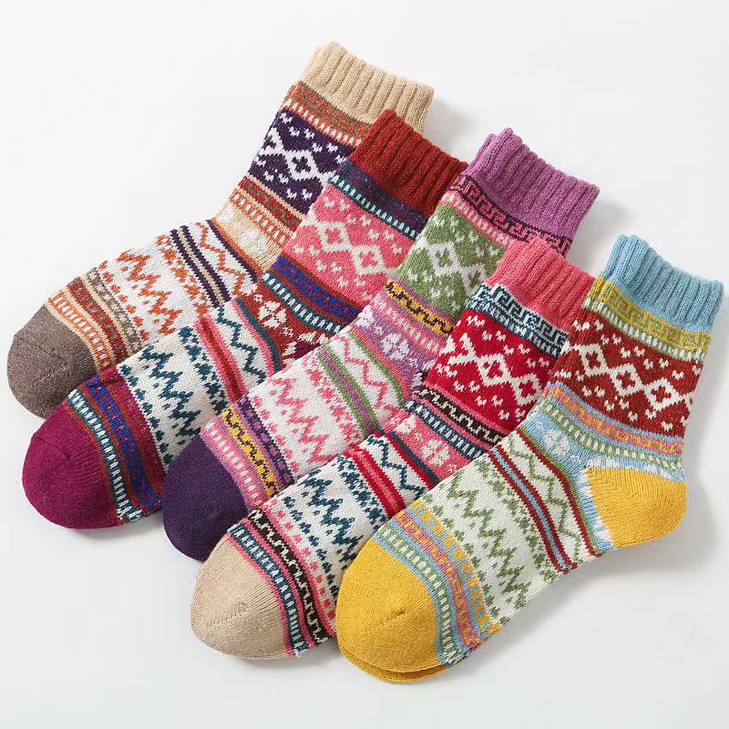 5 Pairs/Set Retro Winter Thermal Socks Womens Mens Snow Velvet Boots Warm Soft Wool Thick Nordic Sock Sleep Socks