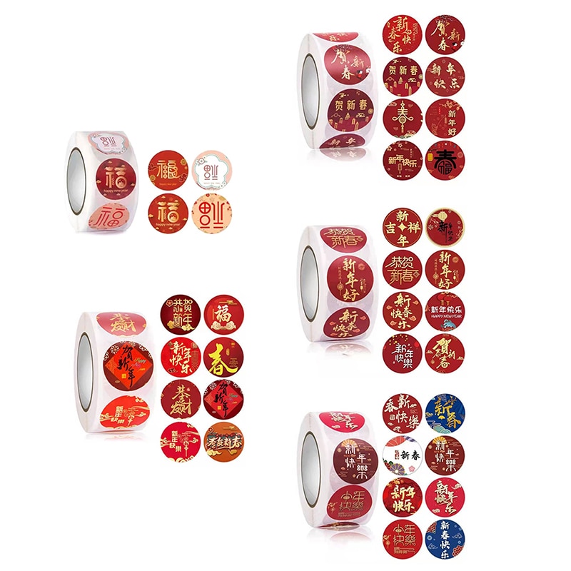 500pcs/roll 2.5cm Happy New Year Stickers Seal Labels Gift Packaging Stickers Wedding Birthday Party Stationery Sticker