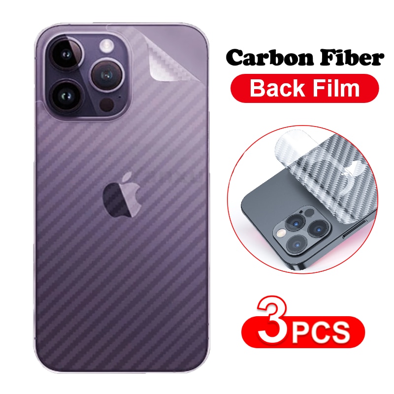 3Pcs Carbon Fiber Matte Back Film For iPhone 14 13 12 Mini 11 Pro Max XR X XS 7 8 Plus SE 3 Transparent Screen Protector Sticker