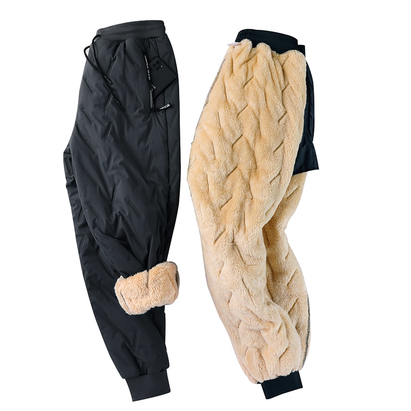 Mens Winter Lambswool Warm Thicken Sweatpants Fashion Joggers Waterproof Casual Outdoor Pants Men Fleece Windproof Trousers 2023