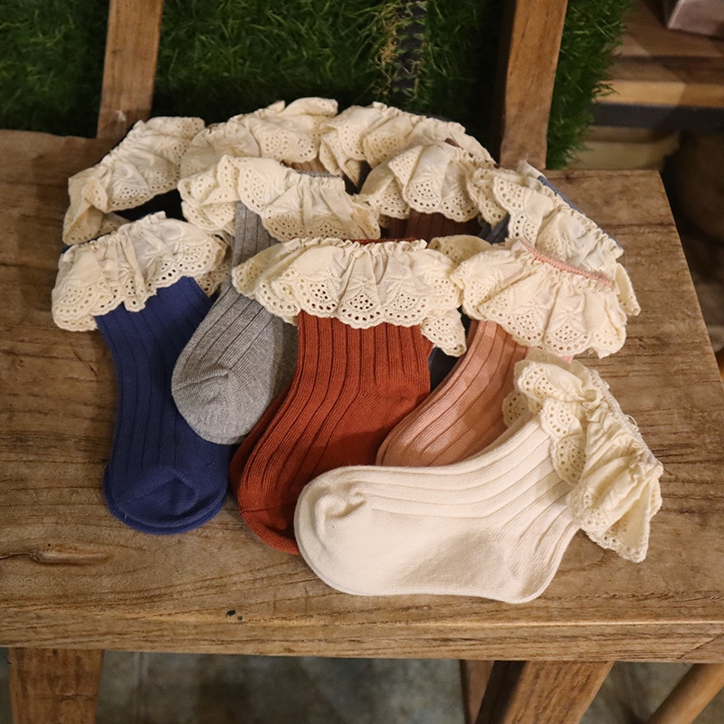 0-7Years Children's Socks Girl Baby Kids Toddlers Socks with Lace Ruffle Soft Cotton Infant Floor Short Sock Princess Style