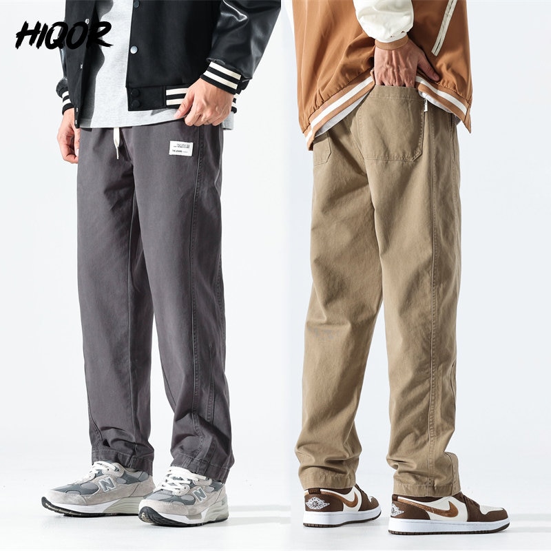 HIQOR Autumn Winter Men's Trousers High Quality Twill Fabric Vintage Straight Overalls Brand All-match Cotton Casual Cargo 
