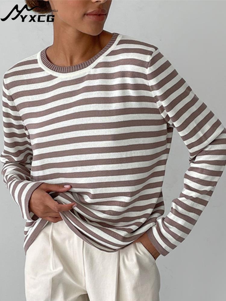 Striped Sweater Woman Autumn Winter 2022 2023 Cropped Knitted Long Sleeve O Neck Pullover Women Top Femme Sueter Mujer Pulls