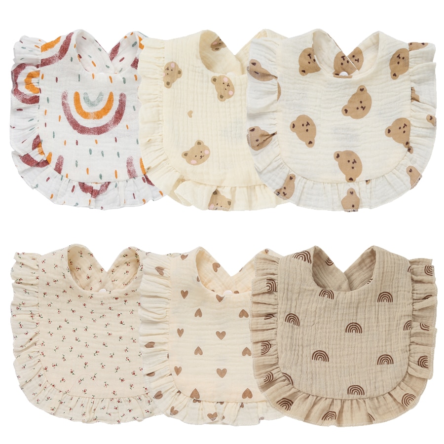 Baby Bibs Burp Cloths Lace Bibs Soft Cotton Adjustable Bib Korean Style Newborn Feeding Bibs Infants Rainbow Saliva Towel