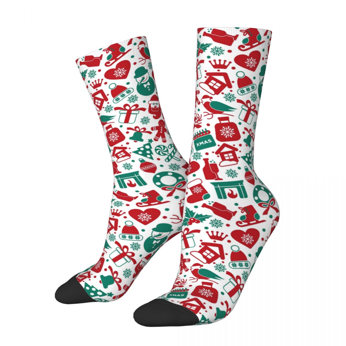 Harajuku Christmas Snowman Soccer Socks Santa Polyester Middle Tube Socks for Women Men Sweat Absorbing