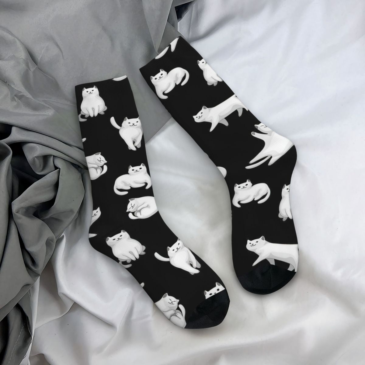 Funny Funny Cat Basketball Socks Cute Kitty Polyester Long Socks for Unisex Breathable