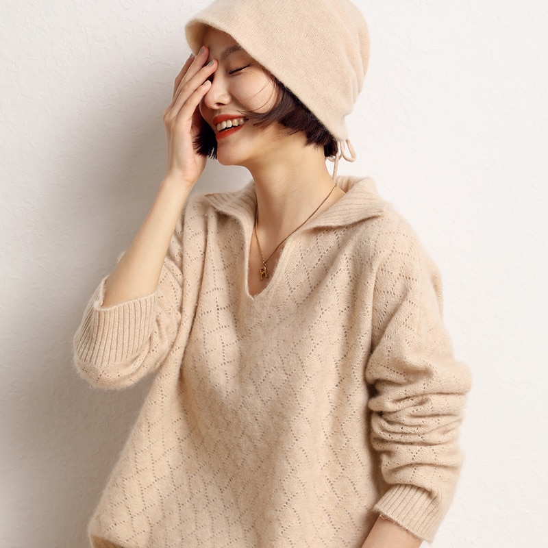 2023 Top Women's Cashmere Fashion Polo Collar Knitted Sweater Women's Free Freight South Korea Fashion Warm Winter Out