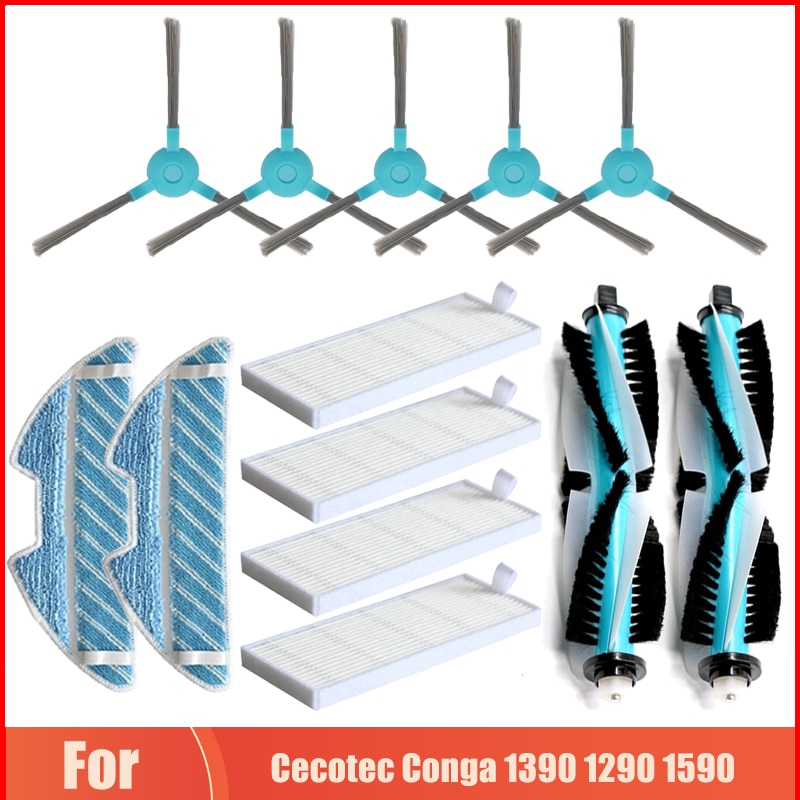 For Cecotec Conga 1390 1290 1590 Robotic Vacuum Cleaner Spare Parts Main Brush Hepa Filter Side Brush Mop Cloth Rags Accessories