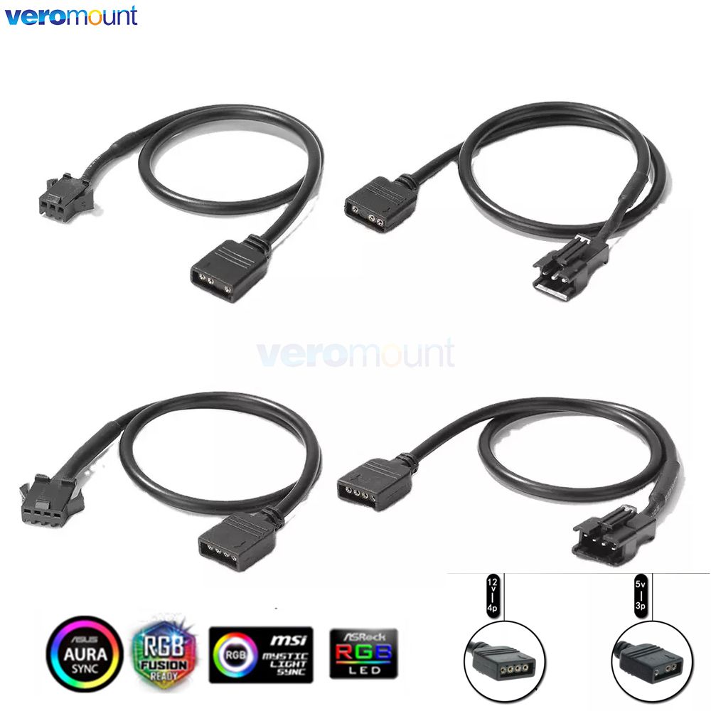 Motherboard 12V 4Pin RGB / 5V 3Pin ARGB to SM JST Female Male Conversion Adapter Cable 30cm for PC Computer LED Light Strip Line