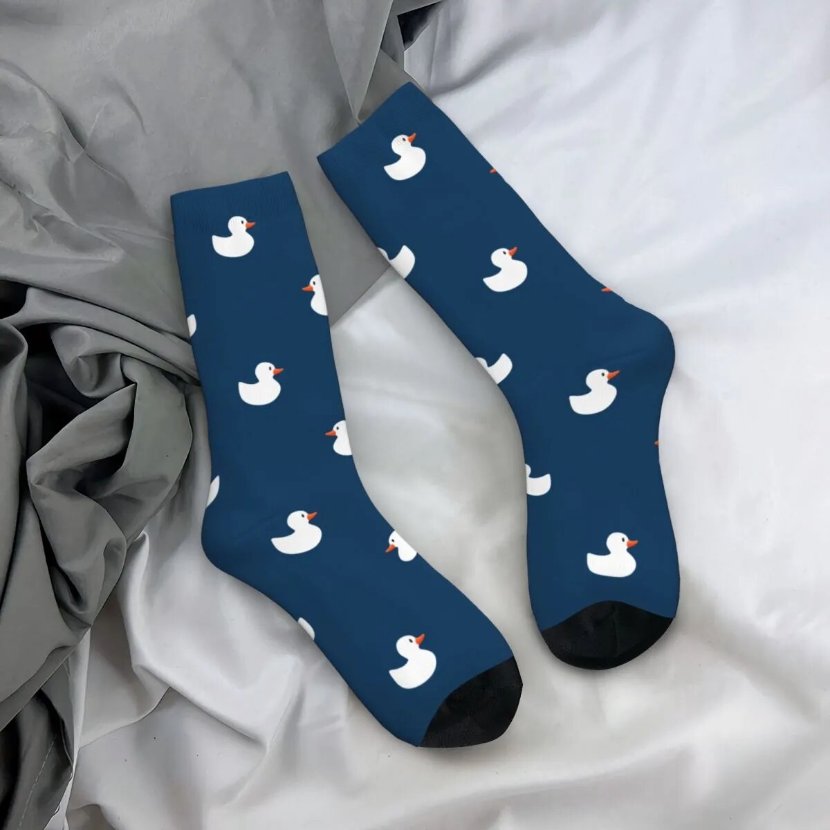 Funny Cute Ducks Pattern Basketball Socks Polyester Long Socks for Unisex Sweat Absorbing