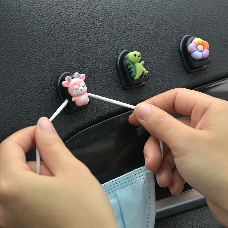 Kawaii Mini Car Hooks Organizer Storage Universal Car Cartoon Seat Back Hook Hangers Organizer Car Sticker Holder Organizer