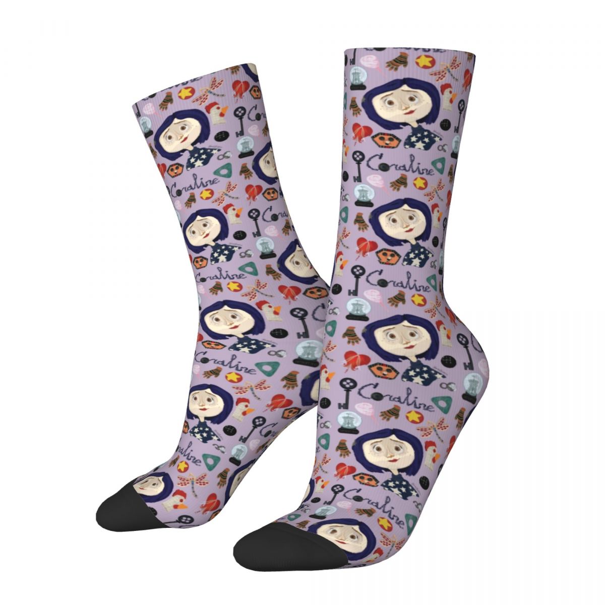Crazy Design Coraline Animated Movie Skateboard Socks Cartoon Plaid Polyester Crew Socks for Unisex Sweat Absorbing