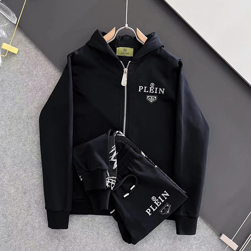 AlexPlein Rhinestones Teddy Bear Tracksuits 100%Cotton Streetwear Couple Sweatjacket Men's Clothing Fashion 2023 Winter Dia