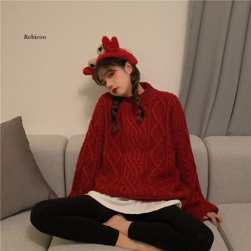 Pullovers Women Warm Pure Colors Knitwear Half High Collar Stylish Teenagers Ins Sweater School Girls Popular