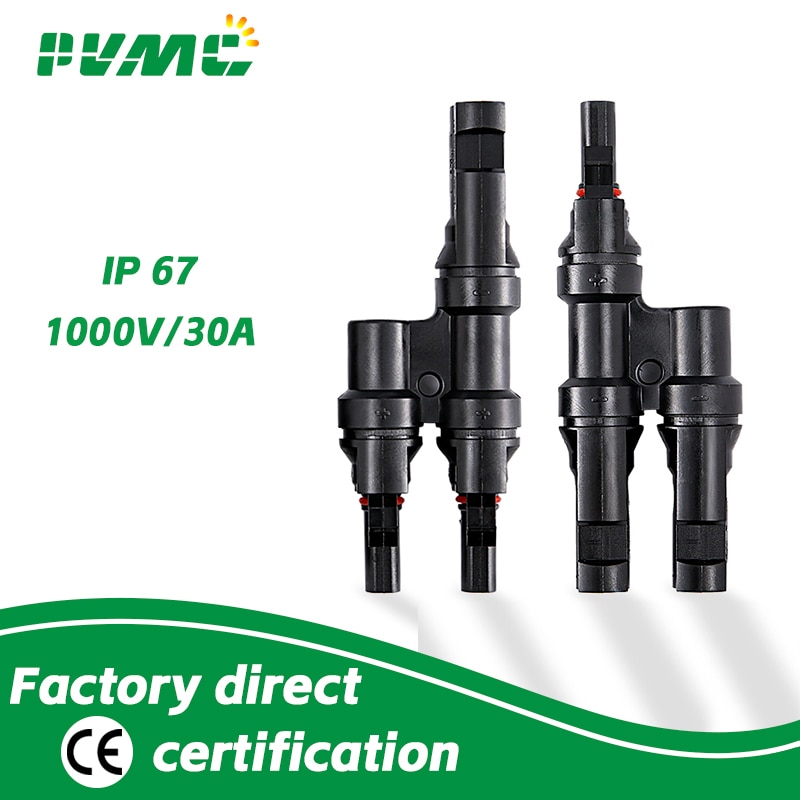 Free Shipping IP67 2 to 1 T Branch PV Connector Solar Stecker male female Solar Panel Connectors pv combiner box 2 in 1 out