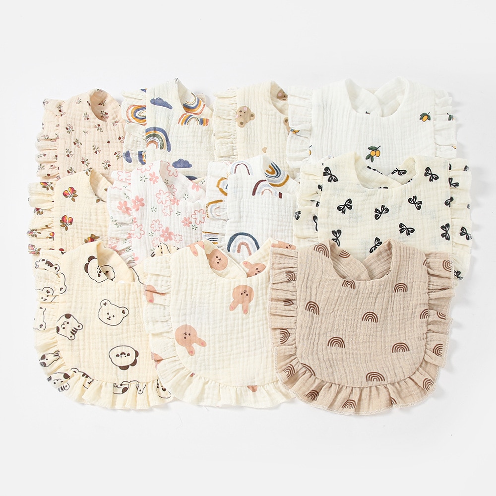 Korean Style Baby Bibs Feeding Drool Bib Ruffle Floral Infants Saliva Towel Soft Cotton Burp Cloth For Newborn Toddler Kids Bibs