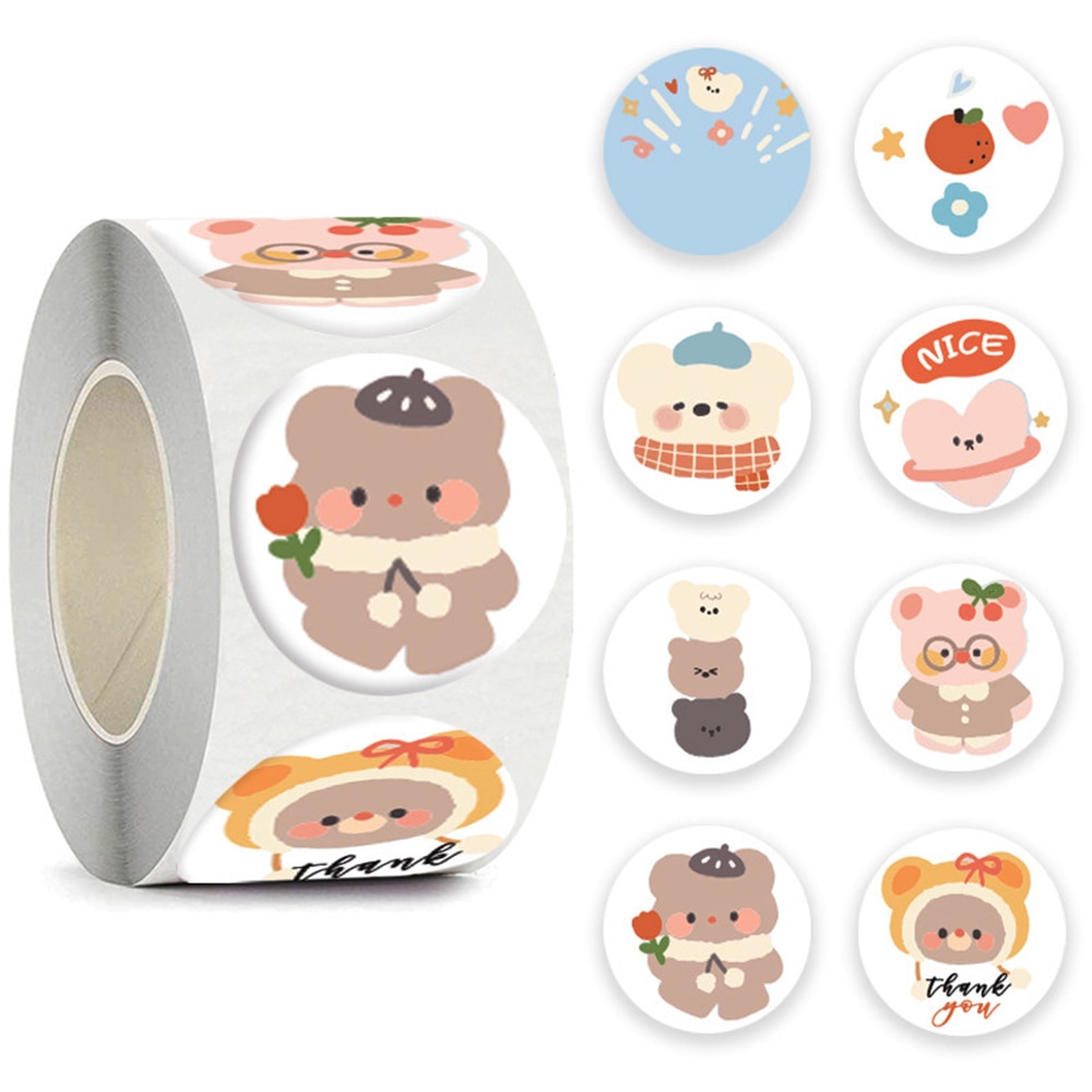 50-500pcs Cute Bear Children Sealing Labels Sticker for Gift Envelope Kid Gift Packaging Decorative Stickers Thank You Sticker